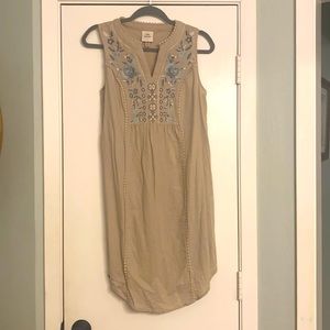 Tan with embroidered detail dress